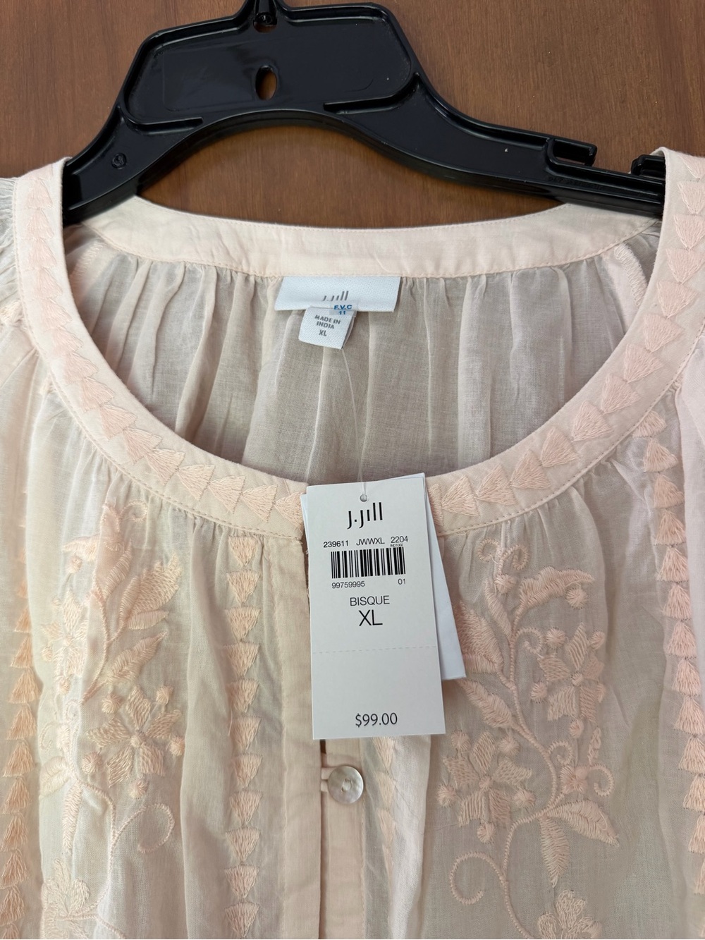 J. Jill Bisque Embroidered Peasant Blouse - Picture 3 of 4